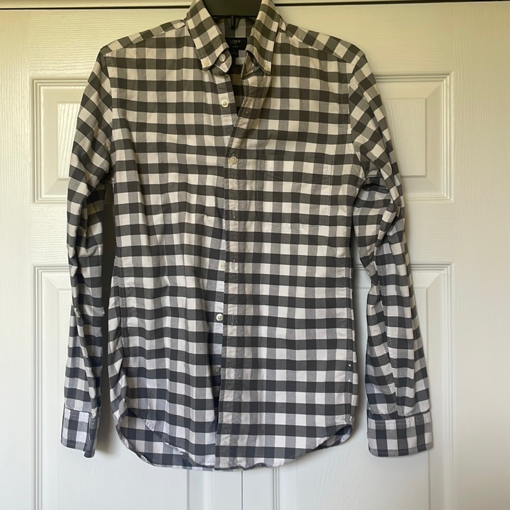 Gray and white J Crew Oxford button up